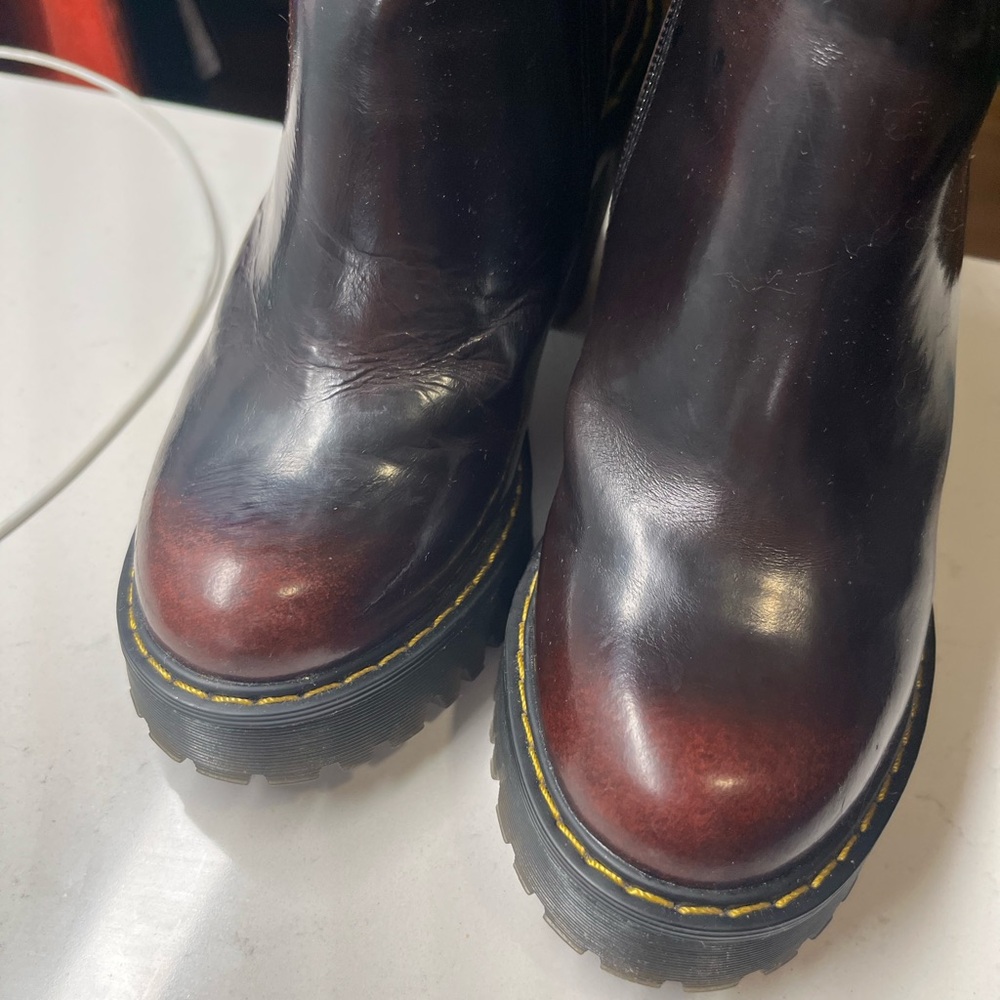 Dr. Martens Magdalena Platform Leather Heeled Boots Womens 5 Cherry Red Side Zip - Picture 6 of 7